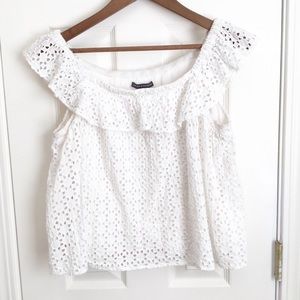 CHELSEA & THEODORE White Eyelet Ruffle Top NWOT
